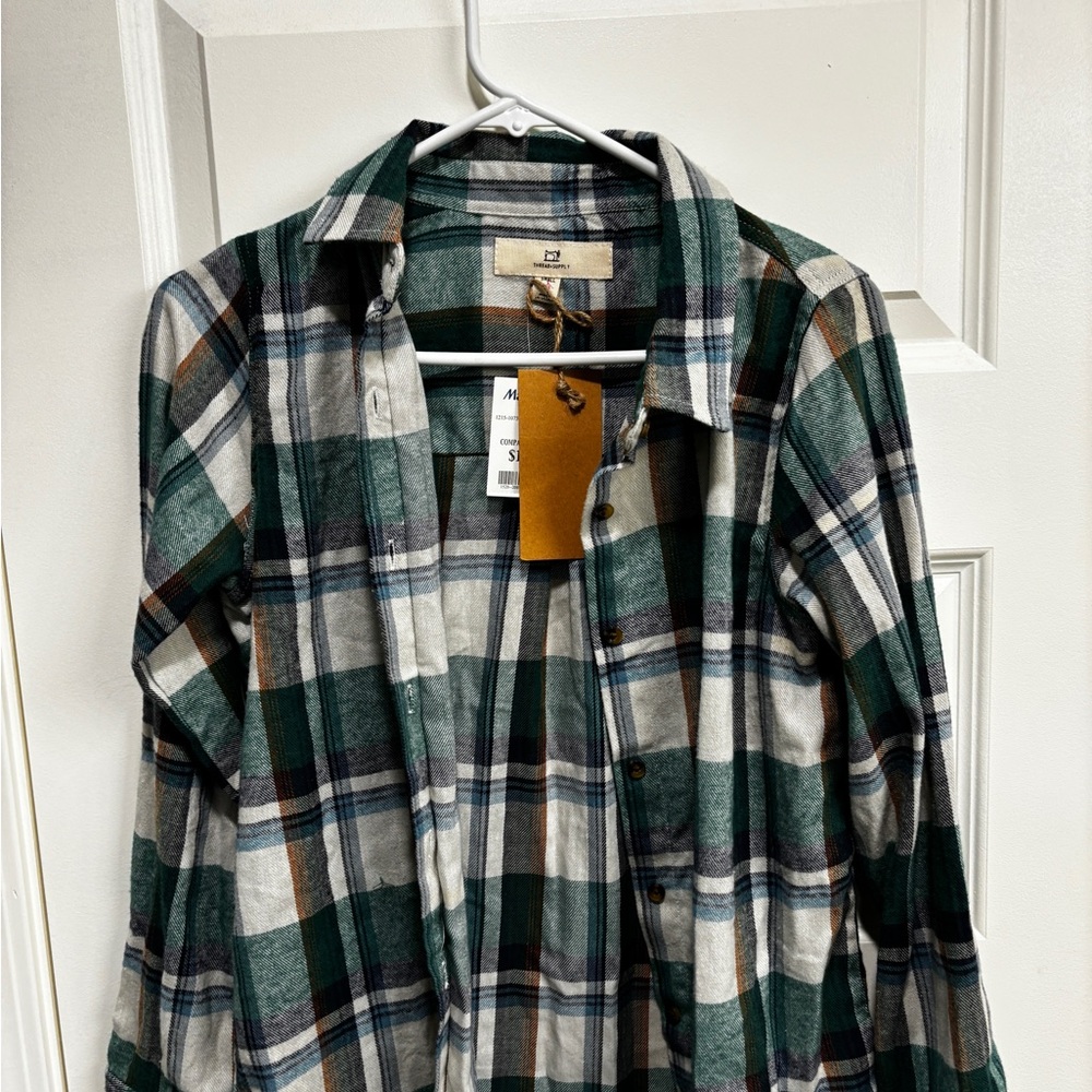 Thread & Supply Green and White Plaid Shirt